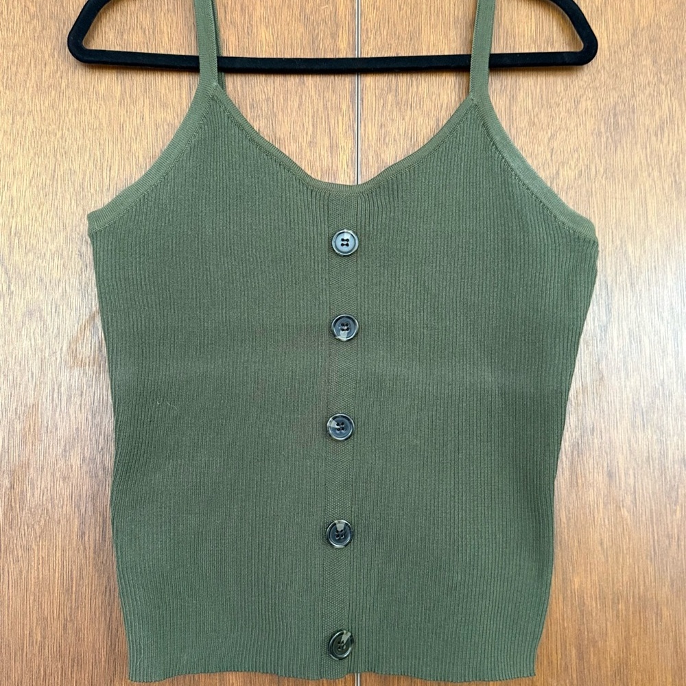 Olive Button-Down Ribbed Tank Top